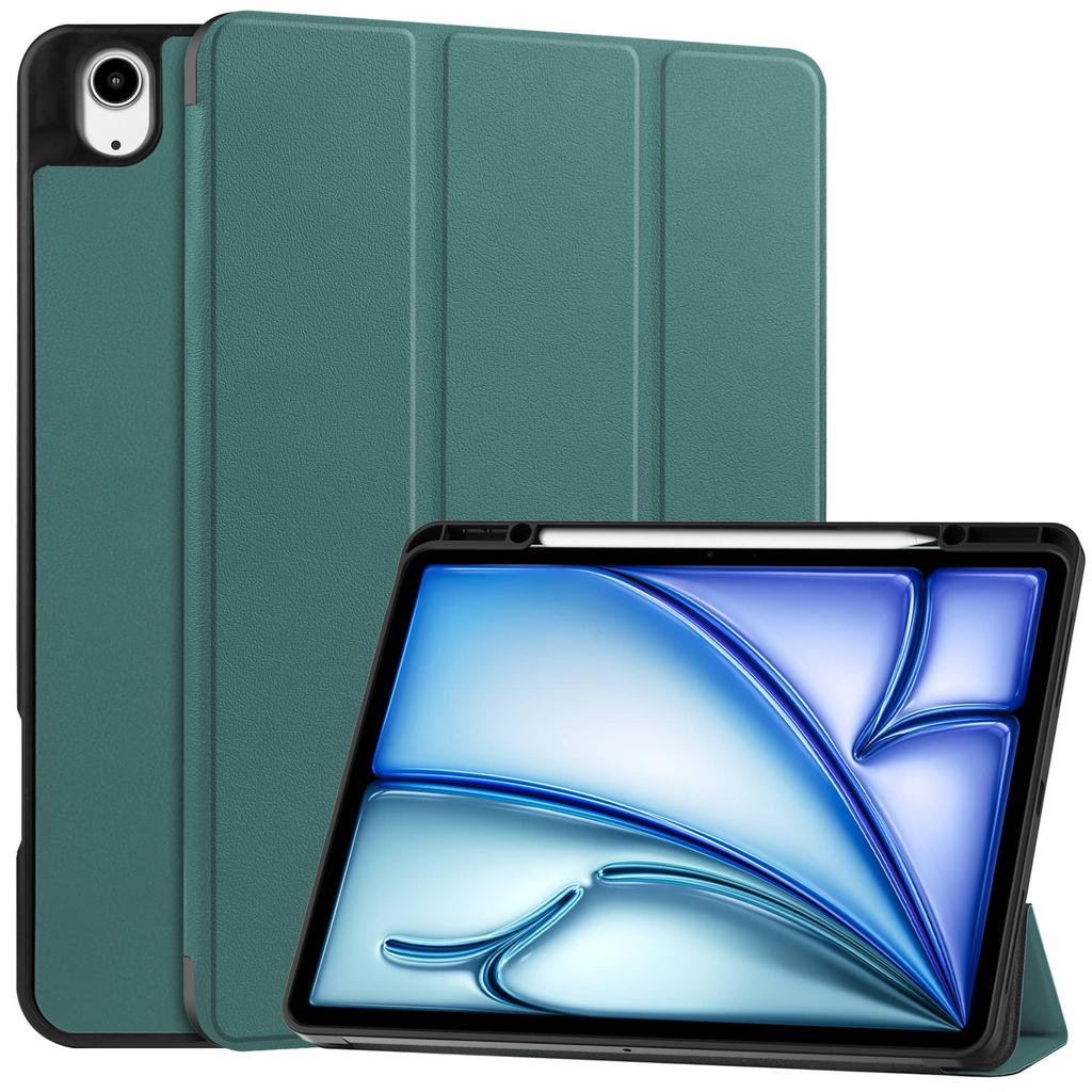 For iPad Air 13 M3 M2 Pro 12.9 2018 with Pencil Holder-[Tri-fold Stand + Auto Wake/Sleep], Premium PU Leather Case Shockproof