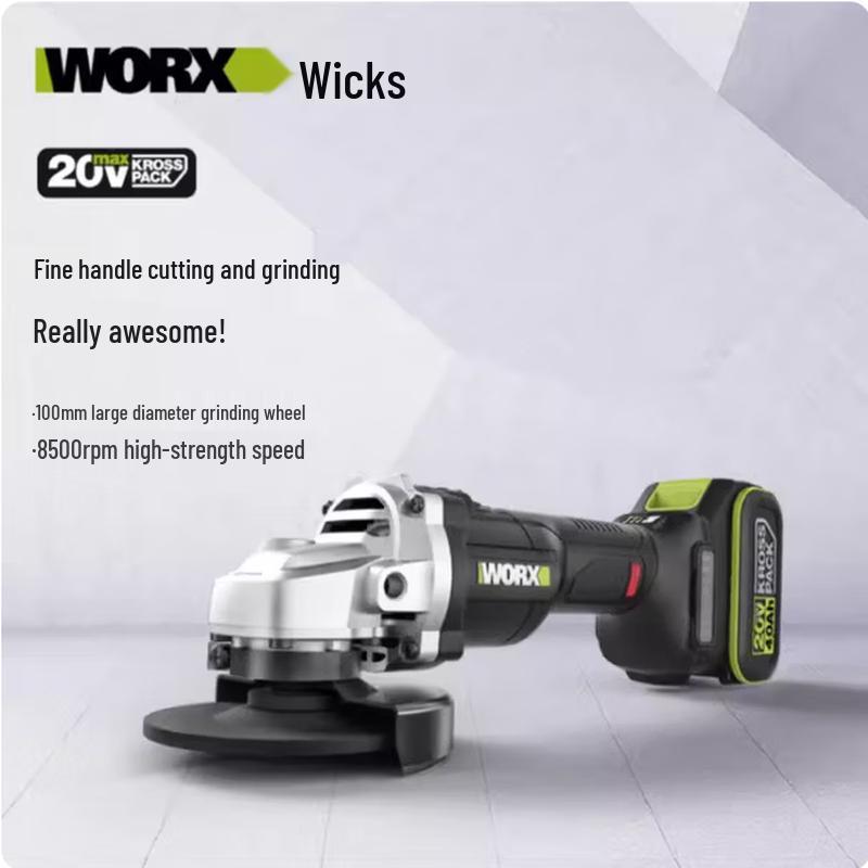 Polizor unghiular fără fir WORX 20V, fără perii, priză CN (adaptor inclus)