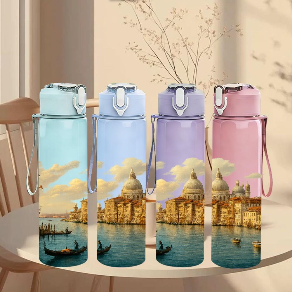 1PC Venice Water City Landscape Art 750ml Color Plastic Sports Water Bottle Leakproof Flip Straw Lid For Sports Office Home Use