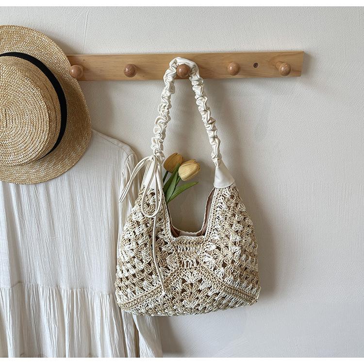 Stricktasche mit großem Fassungsvermögen Damen Sommer neu Schulter Umhängetasche gewebte Strohtasche Strandtasche für die Küste