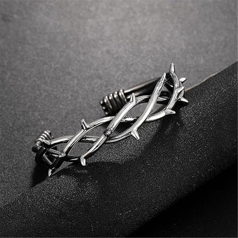Unique Dark Gothic Thorn Punk Bracelet Stainless Steel Adjustable Closure for Men and Women Gift for Fashion Enthusiasts