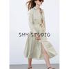 Spring and Summer New Women's Clothing Lapel Long Sleeves Shirt Style with Belt Stripes Midi Skirt Dress 2777831