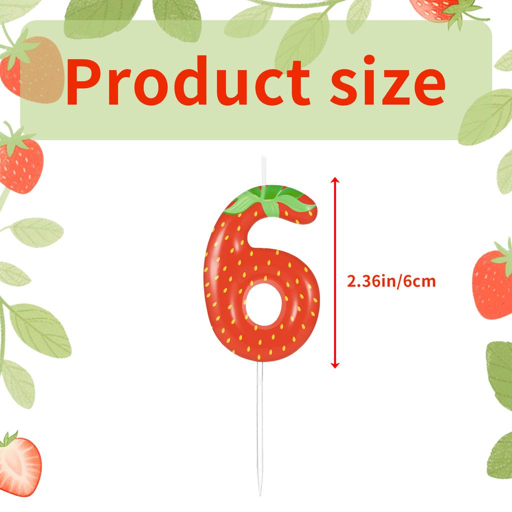 Number 0-9 Red Strawberry Birthday Candle Gifts for Girls,Fruit Themed Candle Cake for Birthday Gifts Celebration Party Supplies