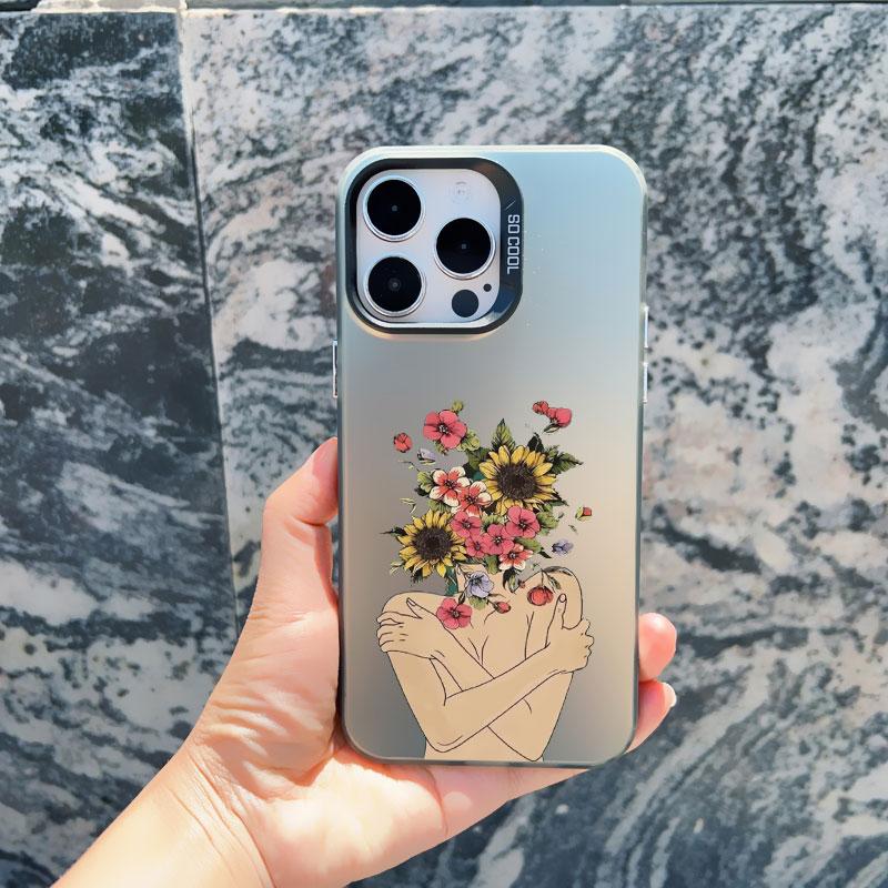 Women Fashion Daisy Flower Girl Phone Case For iPhone 13 14 Pro Max Mini 16 15 12 11 Pro Max 15 14 Plus Shockproof Laser Cover