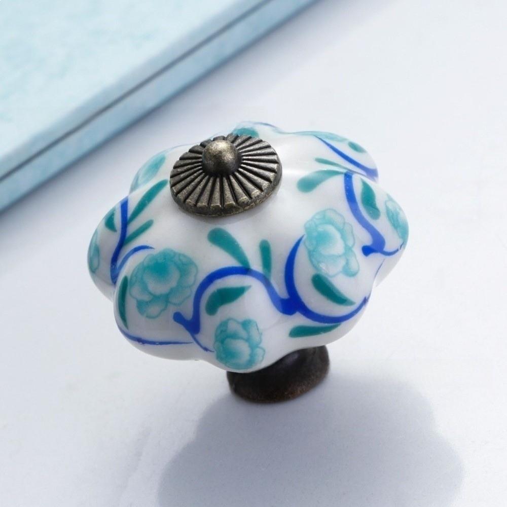 Pumpkin Shape Cabinet Door Knobs Floral Pattern Ceramic Cabinet Knobs Cupboard Door