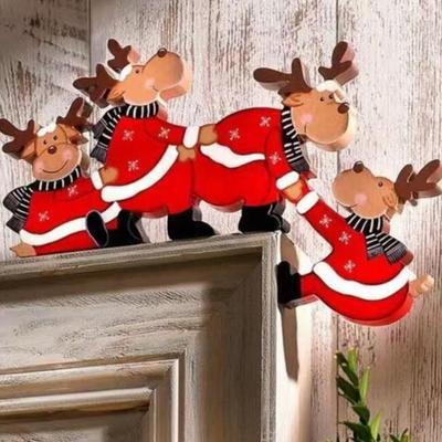 Christmas Door Frame Decoration Santa Claus Wooden Elk Xmas Party Decor Ornament Home Window Crafts Home New Year Gifts 2025 New