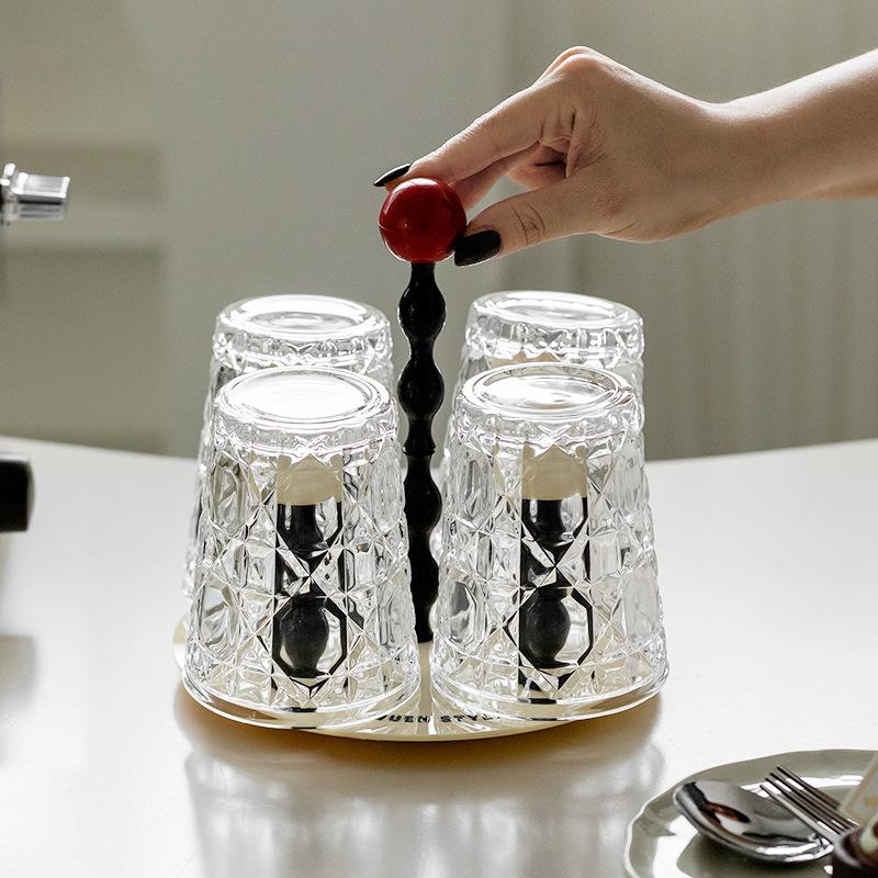 Glass Set Of Light Luxury Home Living Room Hospitality Drinking Cup Set Rotating Draining Cup Holder Premium Sense Of Water Set
