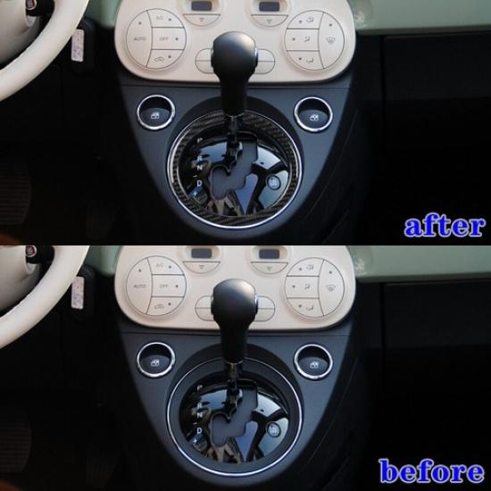 Carbon Fiber Interior Automatic Gear Shift Circle Cover For Fiat 500 2012-2015