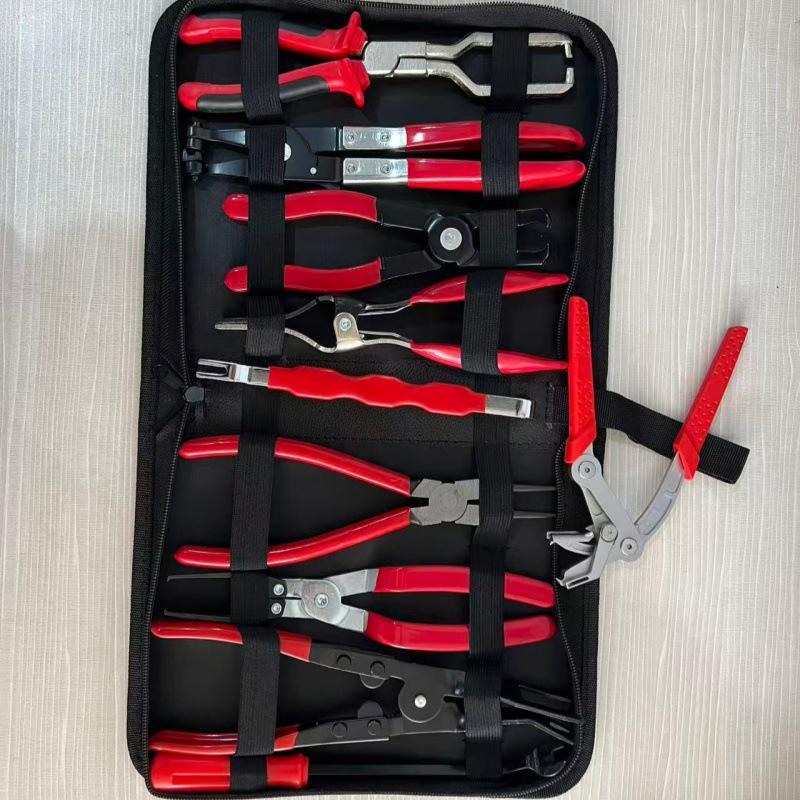 10-Piece Auto Repair Plier Set with Zipper Pack - Oil Pipe Clip Pliers, Power Off Tools, Cross-Border Hot Seller