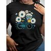 European Sizes Casual Short-Sleeved T-Shirts for Women Featuring Bicycle And Flower Designs, Regular Length