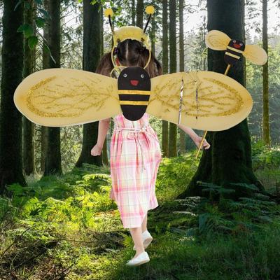 Bee Costume Wing Easy To Wear Cute Gifts Photo Props with Headband Fairy Cane for Children