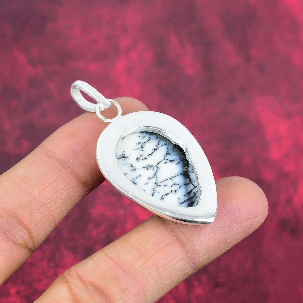 Dendrit Opal 925 Sterling Silber Anhänger, handgemachter Edelstein Schmuck Anhänger Geschenk zum Geburtstag