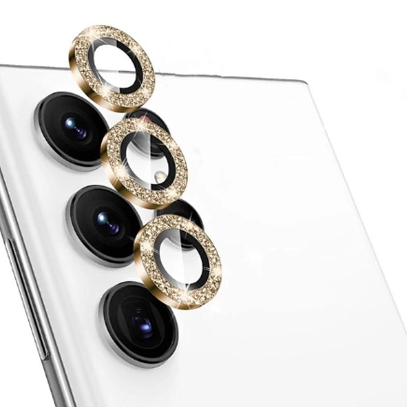 

Защитное стекло с бриллиантами для Samsung Galaxy S24 Ultra S23 FE S22 Ultra A15 A25 A35 A55 A34 A14 A24 A54, металлический чехол с кольцом для объектива камеры Samsung S23FE серебряный