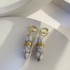 Fashion Handmade Wire Wrapped Purple Natural Stone Hexagonal Bullet Drop Earrings for Women Polygon  Statement Earring