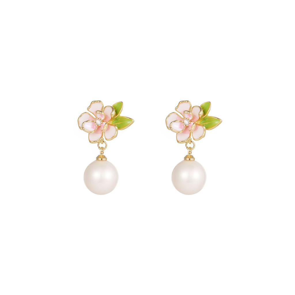 Boucles d'oreilles Clous Fleur Émail Rose Romantique Pour Femmes Mode Tempérament Doux Boucles d'Oreilles Bijoux Accessoires