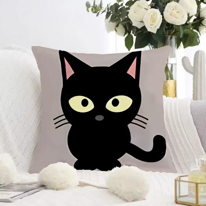 Cute Black Cat Double-sided Printed pillow cover Short plush Suitable living rooms bedrooms sofas throw cushion cover