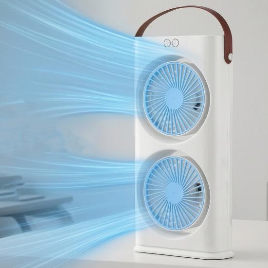 Stolní ventilátor s dvojitou hlavou a LED nočním světlem, Dobíjecí malý cirkulační ventilátor, Přenosný stolní ventilátor pro domácí kancelář, cestování