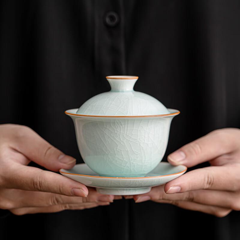 Sushih Ru Kiln Eggshell Green Sancai Gaiwan