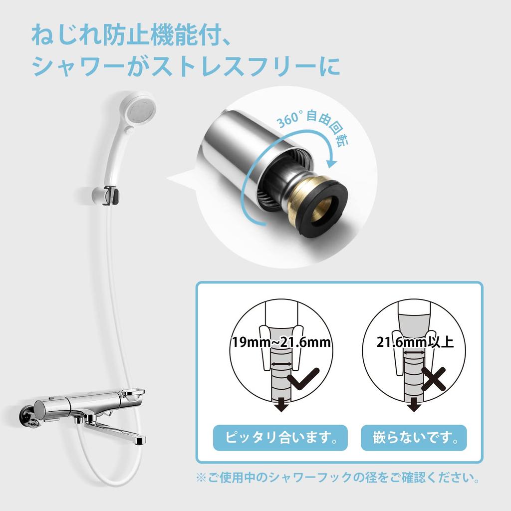 OFFO Shower Durable Rotation To Prevent Tangles During Easy White Hose, Soft, Low-Odor, Explosion-Proof, Leak-Proof, PVC, 360° Use, Installation, 1.6m