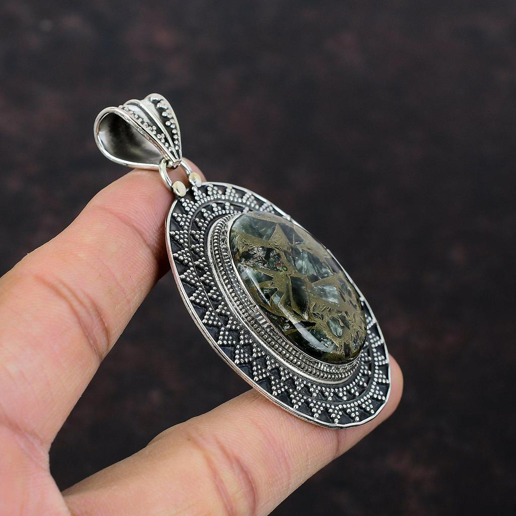 Copper Seraphinite Pendant Top Quality Gemstone Jewelry 925 Sterling Silver Pendant Handmade Birthstone Jewelry Vintage Pendant Gift For Mom