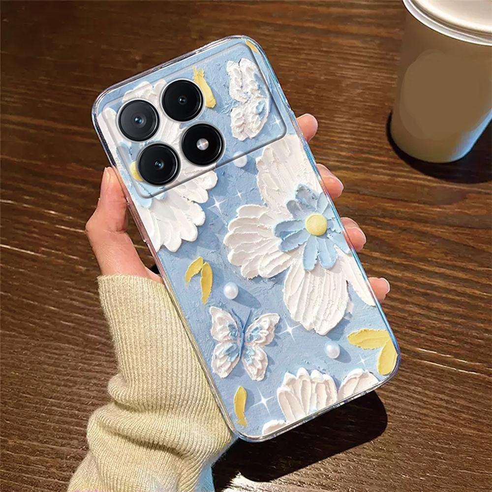 

Phone Case For Xiaomi Poco X6 X5 X4 M4 Pro Rose Flower Oil Painting Protection Clear Couple Transparent Daisy PocoX6 Pro Cover poco X4 Pro 5G