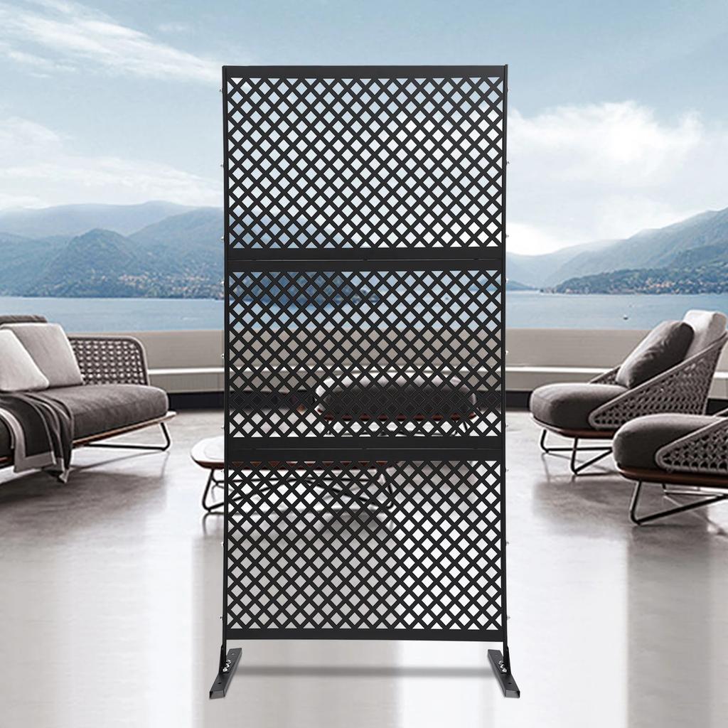 Black Diamond Privacy Screen – Freestanding Room Divider W/ Sturdy Steel Frame - 3-Panel Decorative Fence for Indoor/Outdoor Use