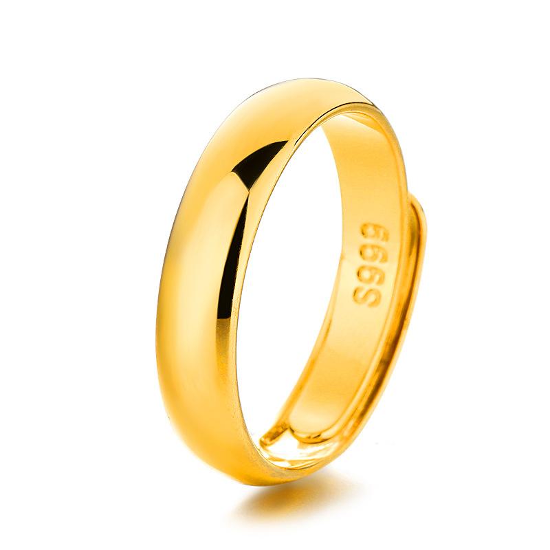 Gold AU999 Plain Wedding Band, Adjustable Open Ring Couples, Minimalist Stackable Ring Women & Men, Fine Jewelry