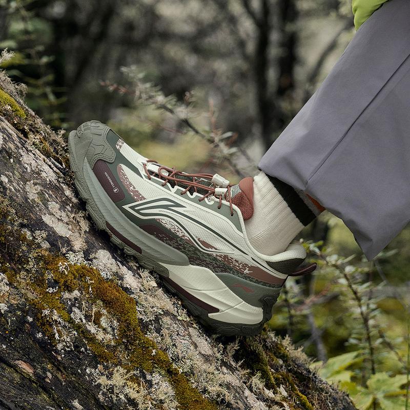New LiNing Elegance 2.0 Support Abrasion Resistant Slip Resistant Low Top Outdoor Hiking Shoes Unisex Gray Green AHTU005-1