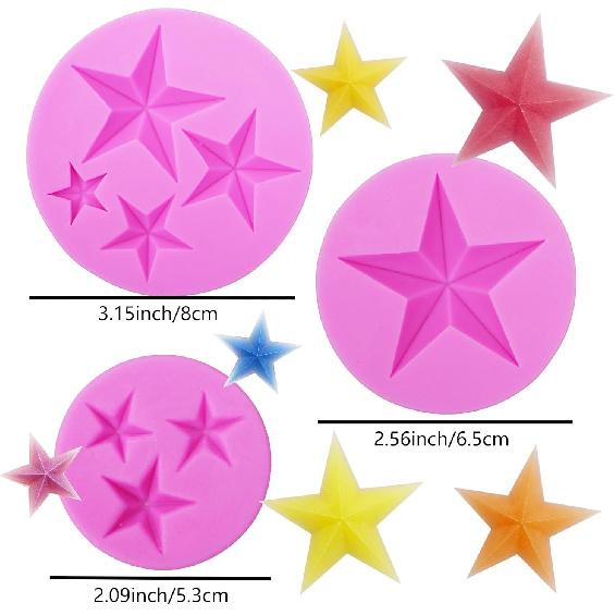 Star Fondant Silicone Molds, 3D Five-Pointed Star Shaped Chocolate Molds, Cake Decorating Baking Molds for Cupcake Topper Candy Gum Cookie Jelly