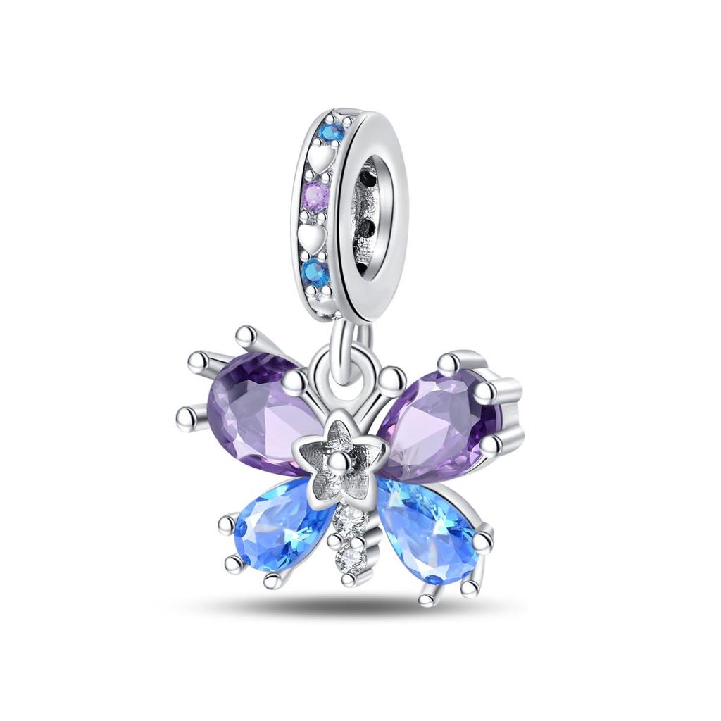 Spring copper Gem Butterfly Flower Pendant Suitable Compatible With Pandora Authentic Bracelets Diy Small Fresh Jewellery