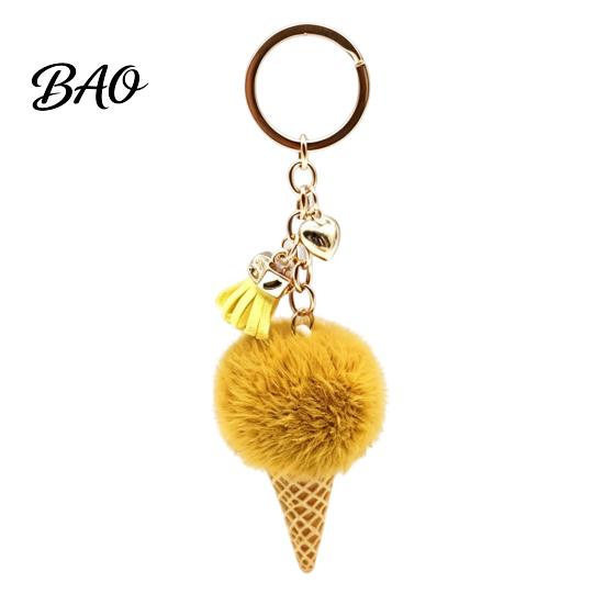 Decorative Key Chain Plush Ice Cream Keychain for Backpacks, Fluffy Cone Bag Charm Charm, Pendant with Metal Ring Purse Hanging Ornament