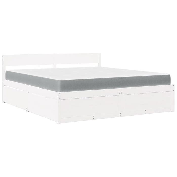 VidaXL Bed with Drawers and Mattress White 180x200 Cm Solid Pine Wood, Bedroom Furniture, Wooden Bed, Bed with 3281890