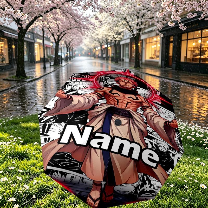 Custom Name Personalized Jujutsu Kaisen Print Umbrella, Auto Open Close, 8‑Rib Sturdy Frame, Commute Camping Hiking Use, Birthday Gift