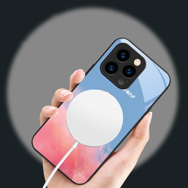 Dark Colored Seawater Suitable For iPhone 16E 17 Pro Max 15 Pro 14 13 Plus 12 Mini 11 16 Air 17Pro Magnetism Glass Phone Case