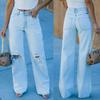 Nuovo stile da donna pantaloni in denim casual strappati di colore chiaro WISH