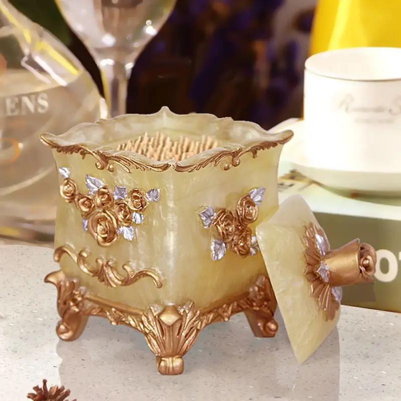 

Европейский стиль держатель для зубочисток контейнер бытовой стол коробка для хранения зубочисток диспенсер для зубочисток золотой