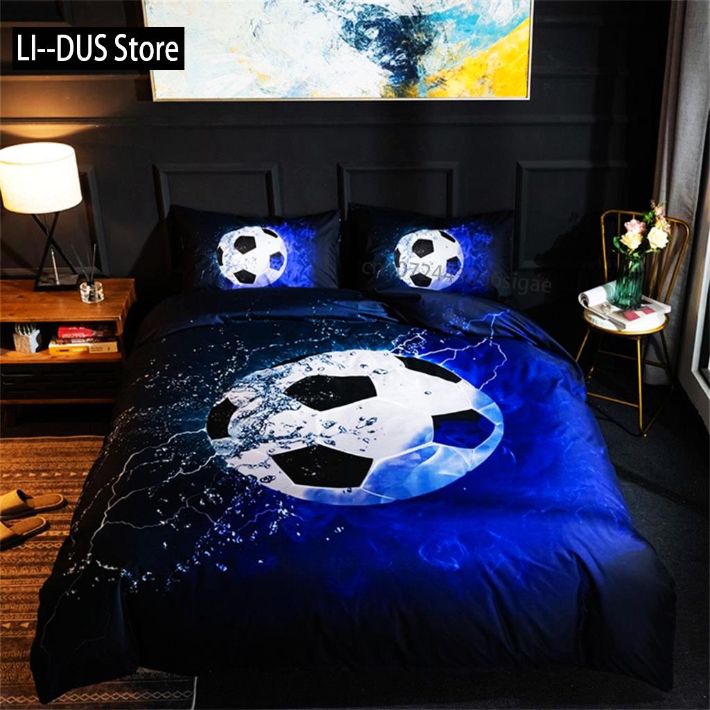 Flame Soccer Duvet Cover Set Football Polyester Comforter Cover For Kids Teens Boys Soccer Lover Bedding Set Bedroom Decoration
