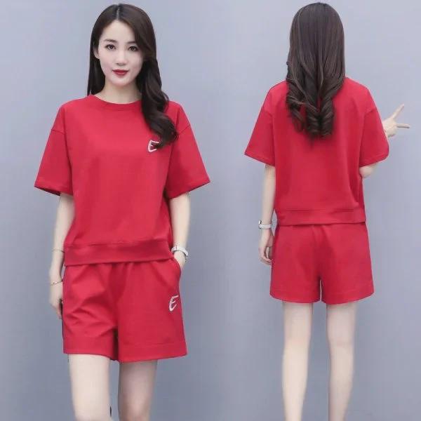 Women's Summer Embroidered Two-Piece Set: Short-Sleeved Top and Casual Loose Shorts