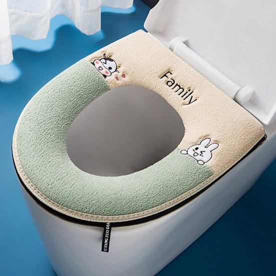 Toilet Mat Ultra Soft Keep Warm Cartoon Embroidery Summer Winter Toilet Seat Pad Closestool Warmer with Handle Bathroom Accessories