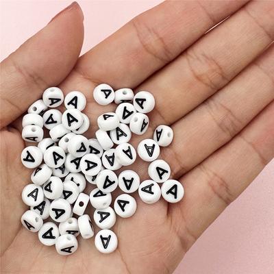 7mm 50Pcs  Black 26 Letter On White Loose Beads For DIY Pendant Jewelry Making Crafts Necklace Bracelet Handmade