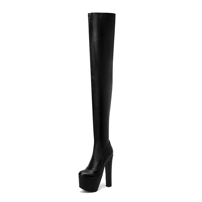 

Plus Size Glossy Patent Leather High Countertop Zipper Super Thick Heel Nightclub Sexy Fashion Show Over The Knee High Boots 35