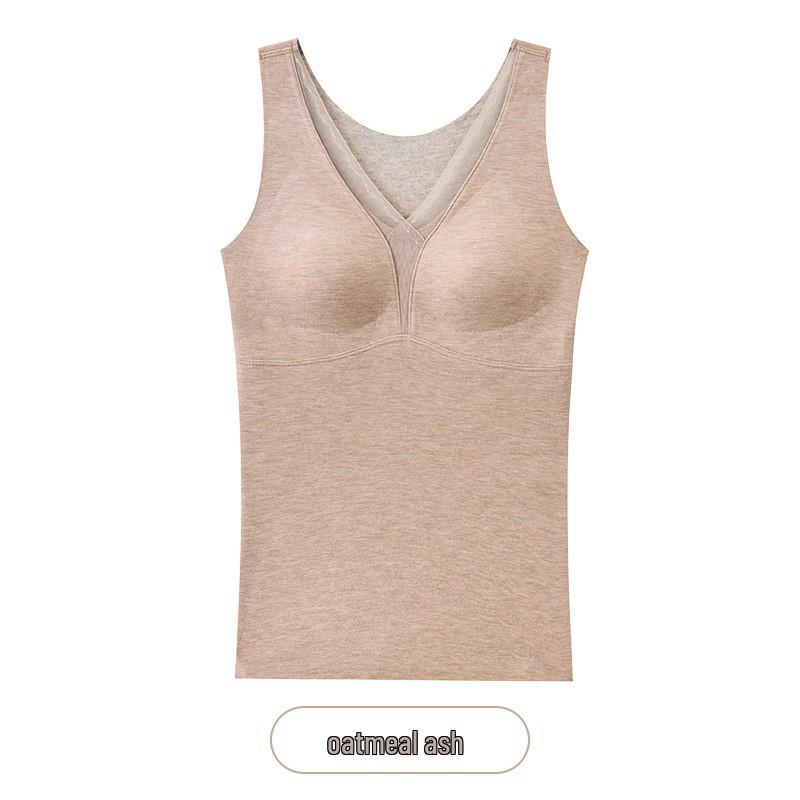 Women's Warm Wool Silk V-Neck Mesh Vest with Fleece & Bra Pads