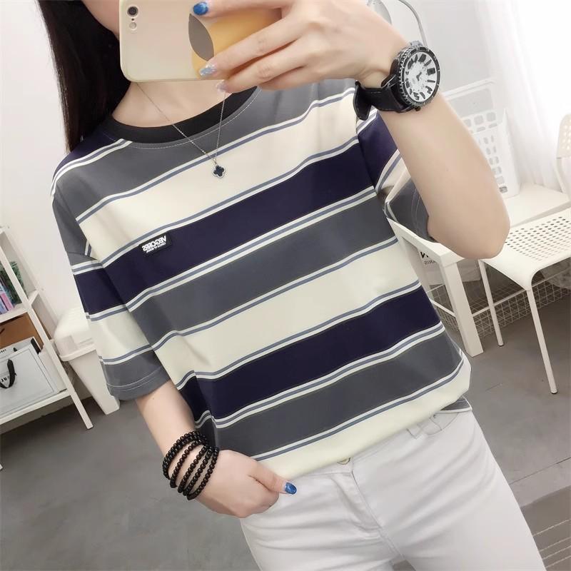 

летние молодые девушки полосатый мультфильм вышивка свитера футболка корейский женский повседневный свободный короткий рукав студенческие футболки y2k топ женский уличная одежда XXL