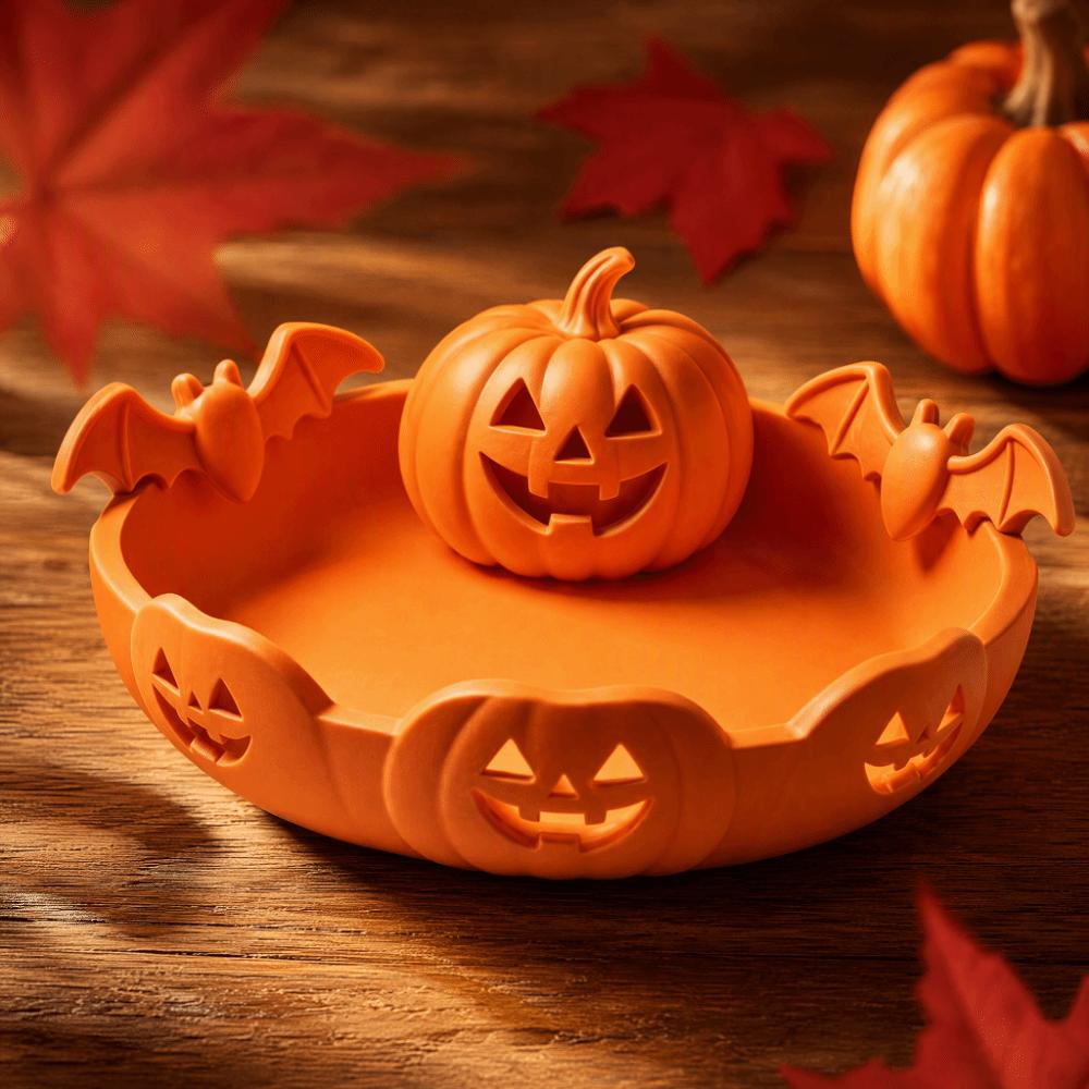 3D Printed Halloween Desk Ornament Lantern Shaped Bat Decoration Pumpkin Jewelry Tray Autumn