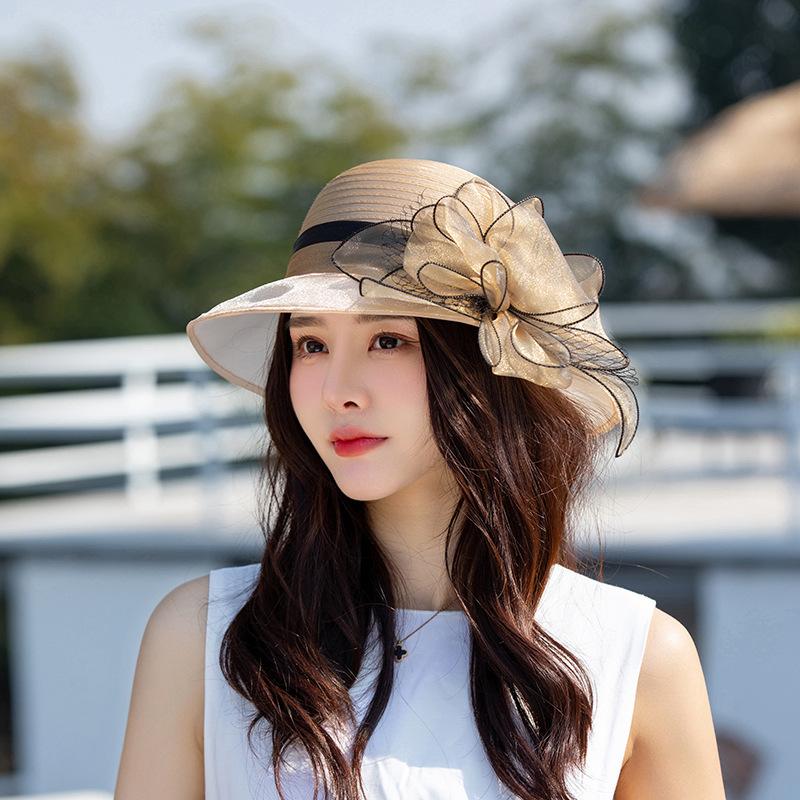 Fashion versatile organza bucket hat women's summer sunscreen face cover sun hat advanced design sense basin hat tide