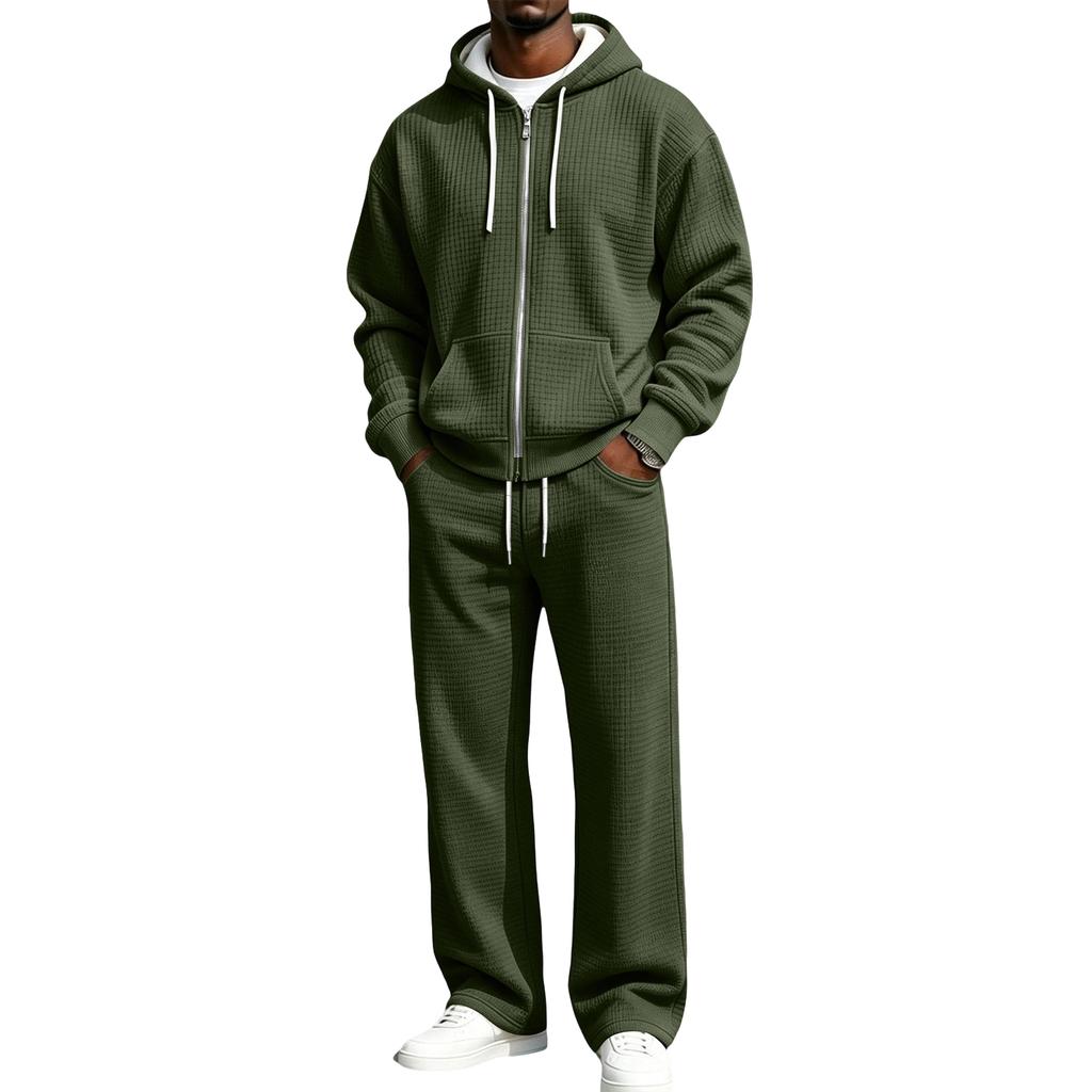 Winter Knit Hooded Sweatshirt Jacket and Sweatpants Set, 2 Piece Hoodie and Jogger Outfit for Cold
