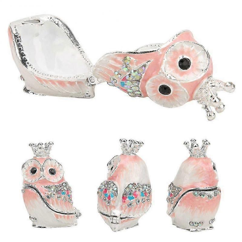 Hand Enameled Trinket Box Colorful Owl Decoration Ornament Metal Crafts Collectibles