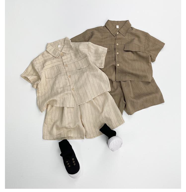 Baby Jungen Baumwoll-Leinen Gestreiftes Hemd & Shorts Set - Kurzarm Sommer Outfit