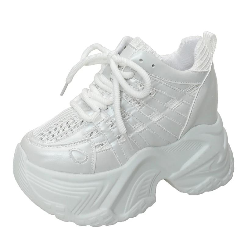 Fashion 10CM Height Increasing Summer Shoes for Women Fashion Breathable Outdoor Walking Dad Shoes Pearl Leisure Leather Sports Sneakers