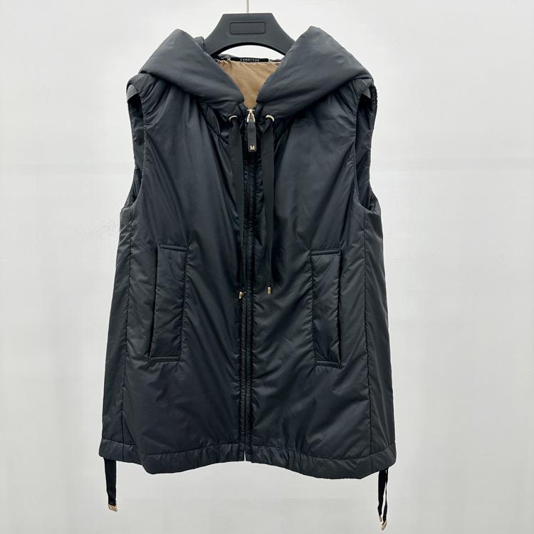 Autumn and Winter New European Station Zipper White Duck Down Hooded Warm Soft Stacked Down Vest Women